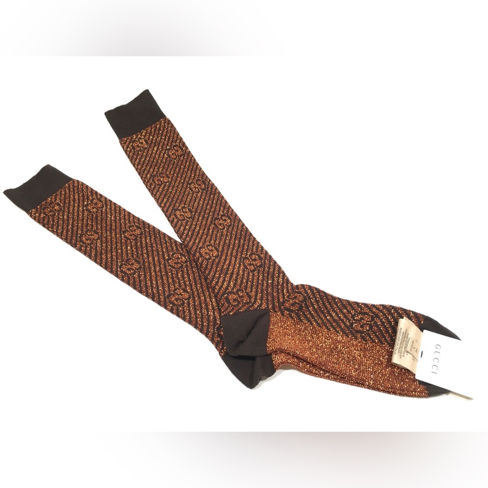 Gucci GG Bardiall Metallic Long Socks -Brown /Bordeaux -Size M (20-22cm) -NWT